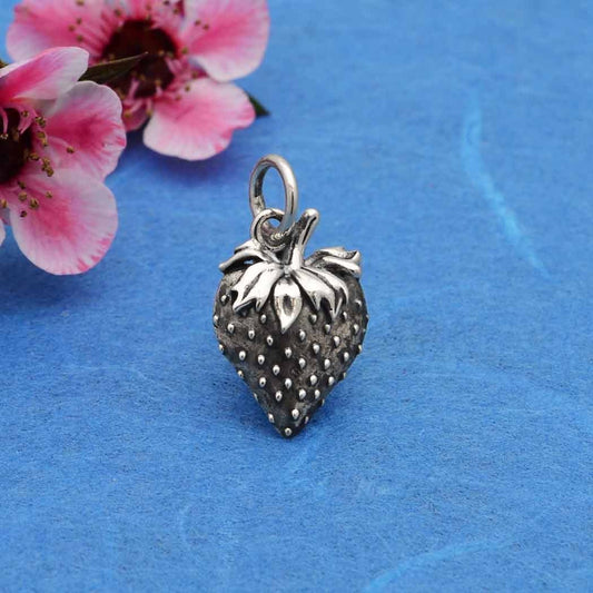 Sterling Silver Strawberry Charm 17x9mm