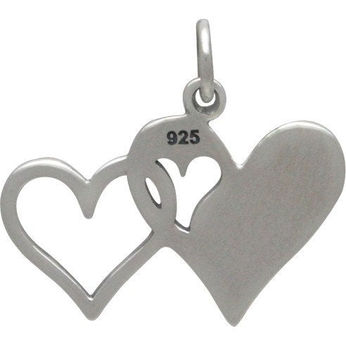 Sterling Silver Sister Charm - Two Linked Hearts 19x21mm