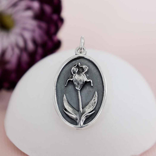 Silver Iris Charm - February Birthflower 25x13mm