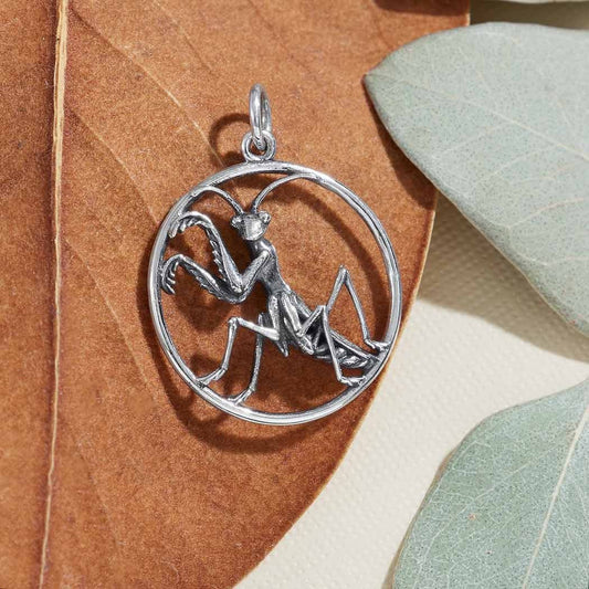 Sterling Silver Praying Mantis Pendant 26x20mm