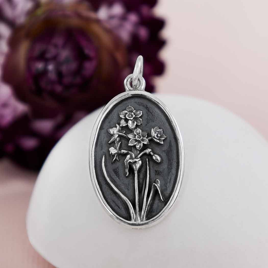 Silver Narcissus Charm - December Birthflower 25x13mm