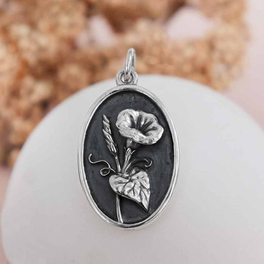 Silver Morning Glory Charm - September Birthflower 25x13mm