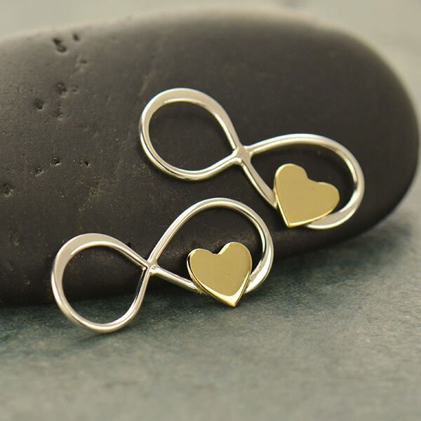 Sterling Silver Infinity Charm with Tiny Bronze Heart 19x9mm