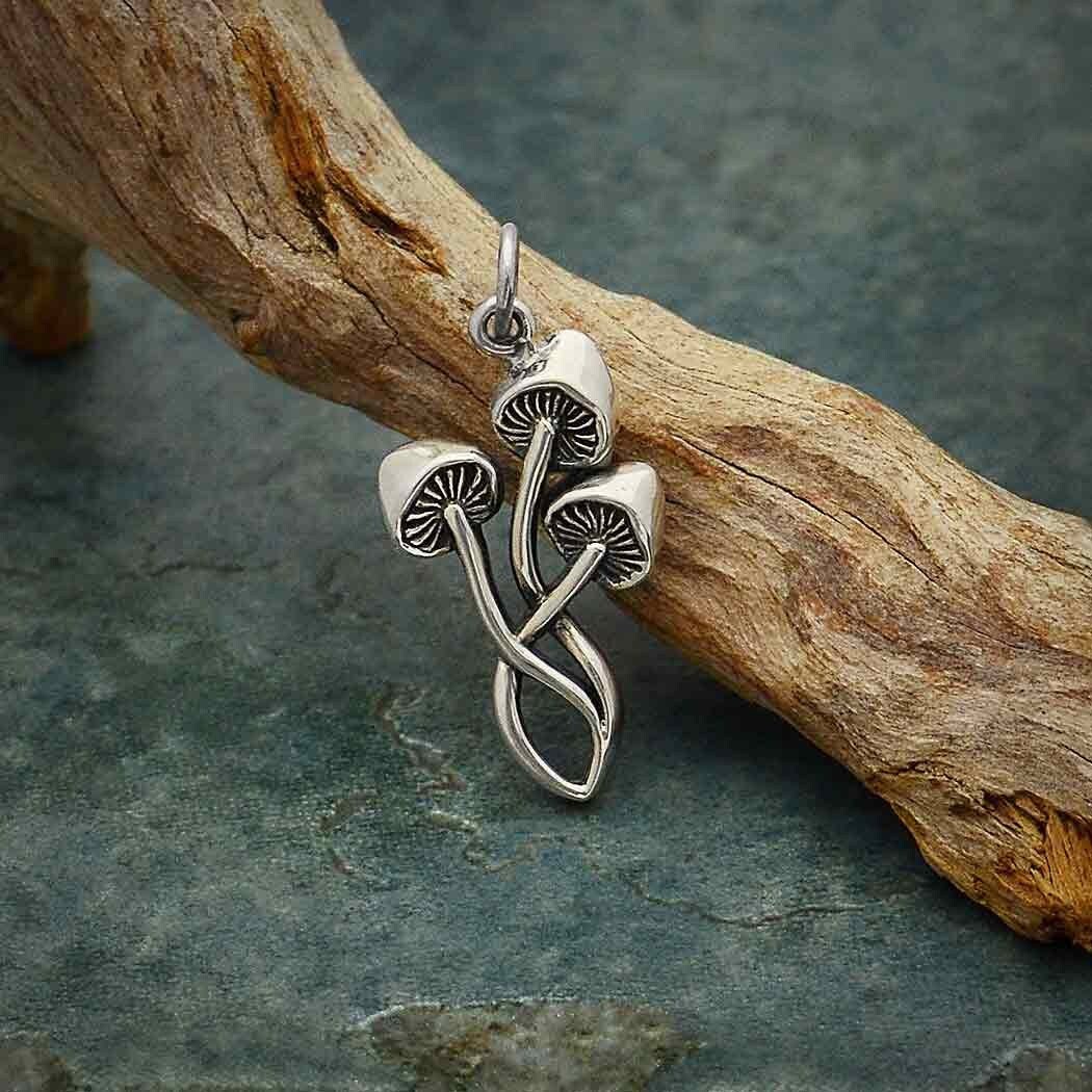 Sterling silver three mushroom charm 25x12mm