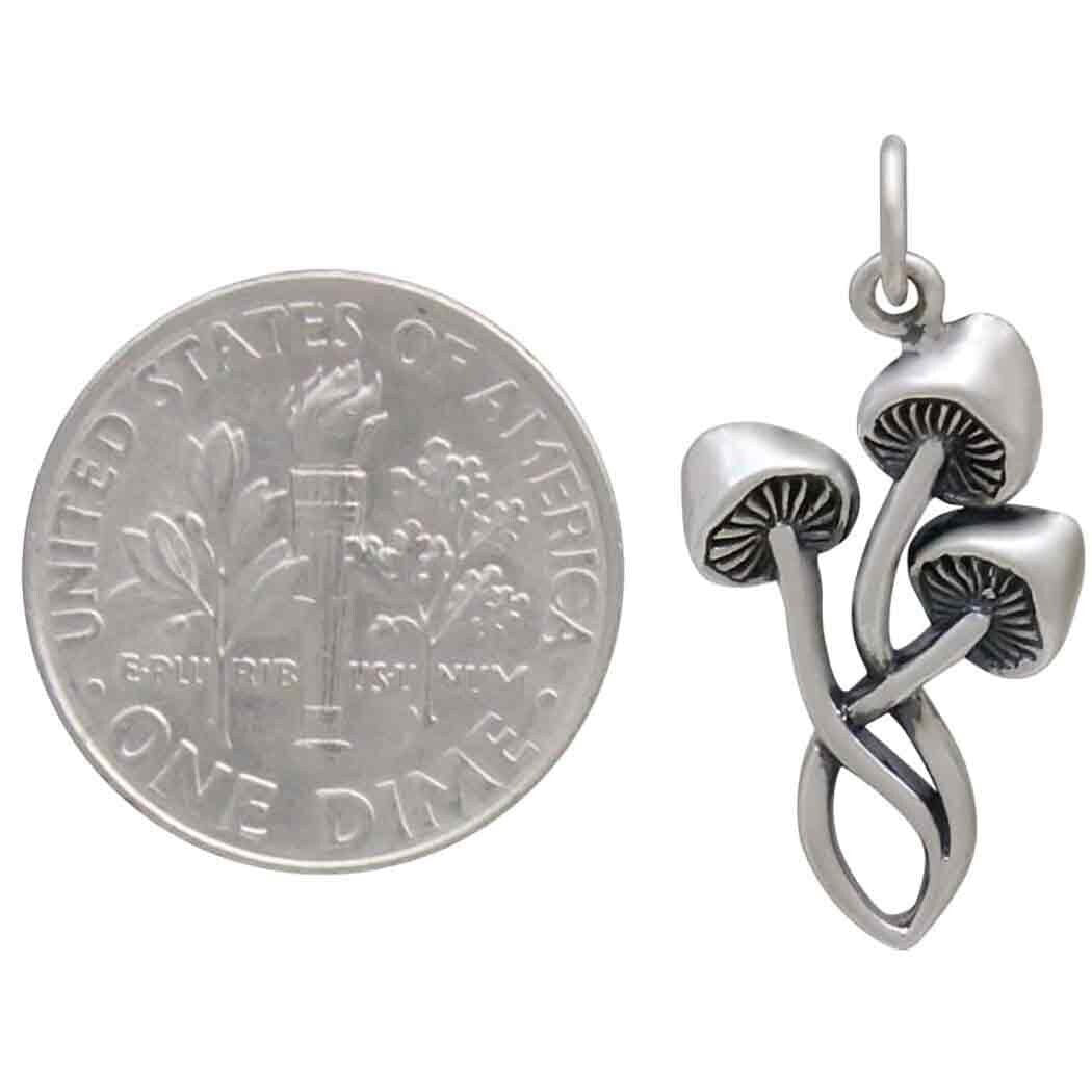 Sterling silver three mushroom charm 25x12mm