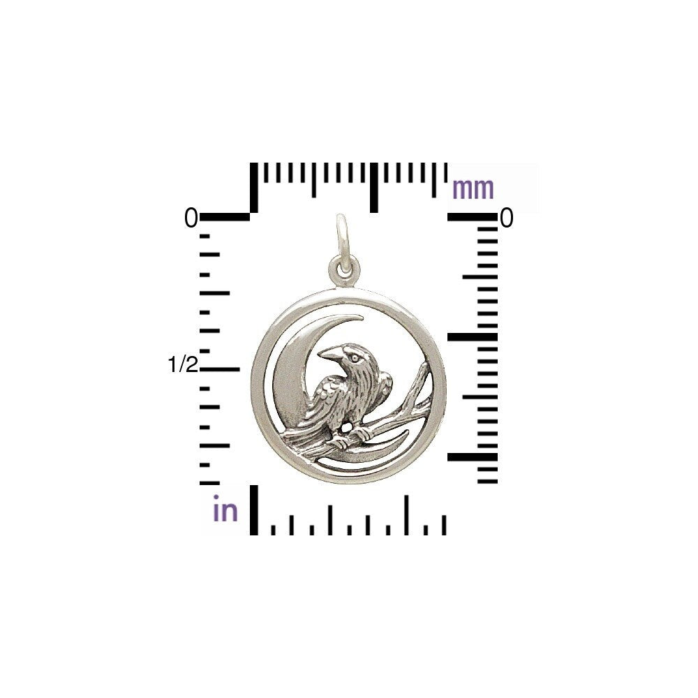 Sterling Silver Raven and Moon Charm - Raven Charm 23x17mm