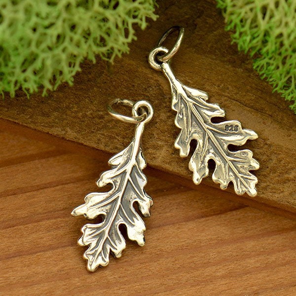 Sterling Silver Oak Leaf Charm 24x9mm