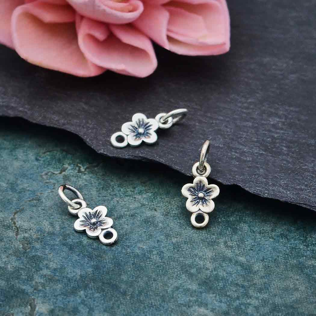 Sterling Silver Single Cherry Blossom Link 14x6mm