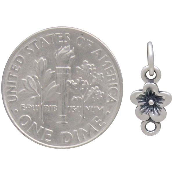 Sterling Silver Single Cherry Blossom Link 14x6mm