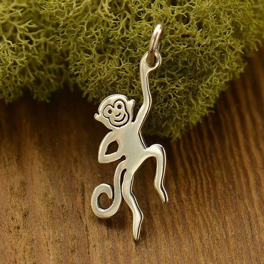 Sterling Silver Monkey Charm - Flat 25x10mm