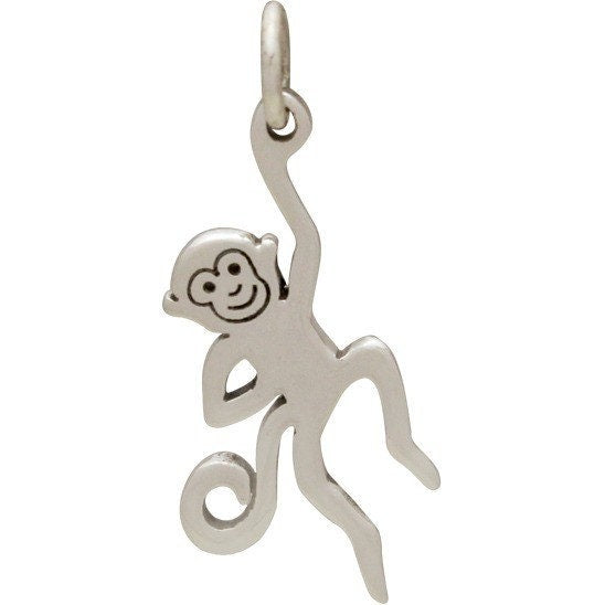 Sterling Silver Monkey Charm - Flat 25x10mm