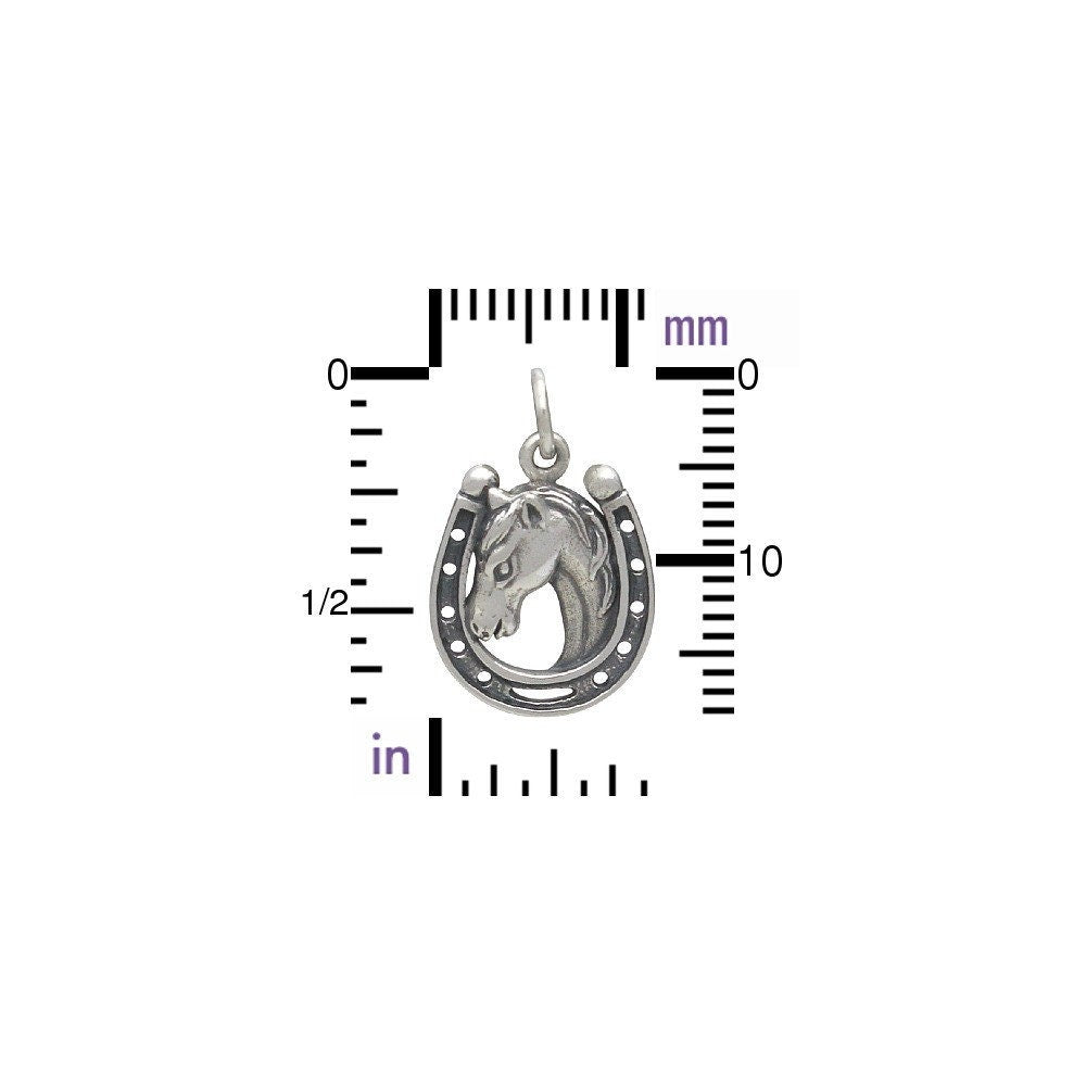 Sterling Silver Horse Charm in Horseshoe 19x12mm