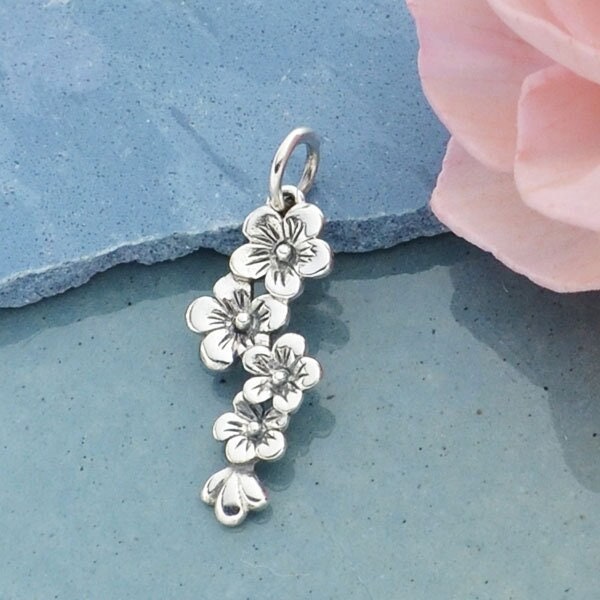 Sterling silver cherry blossoms charm 23x9mm