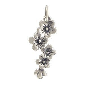 Sterling silver cherry blossoms charm 23x9mm