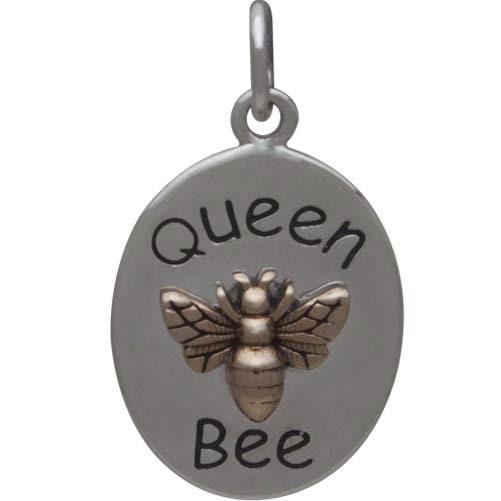 Sterling Silver Queen Bee Charm with Bronze Bee 21x12mm