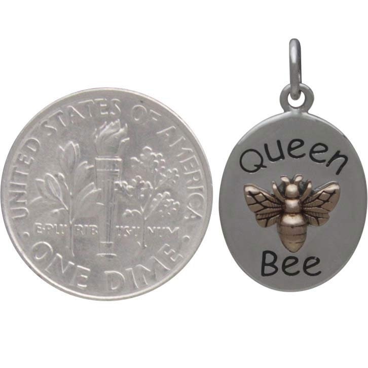 Sterling Silver Queen Bee Charm with Bronze Bee 21x12mm