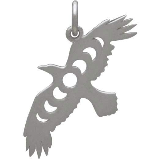 Sterling Silver Raven Charm with Moon Phase Cutout 23x19mm