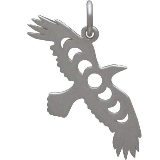 Sterling Silver Raven Charm with Moon Phase Cutout 23x19mm