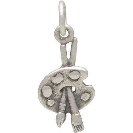 Sterling Silver Paint Brush and Palette Charm 19x8mm