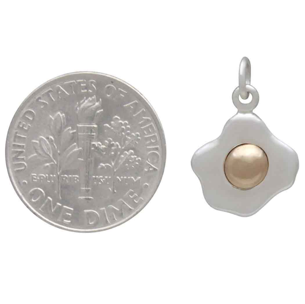 Sterling Silver Fried Egg Charm with Bronze Yolk 18x12mm