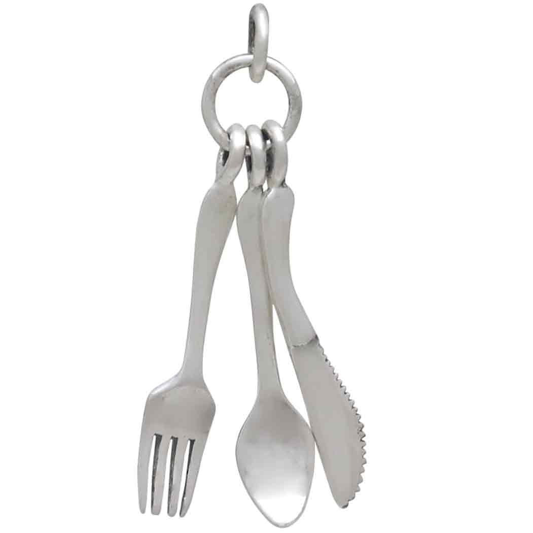 Sterling Silver Knife Spoon and Fork Charm 30x8mm