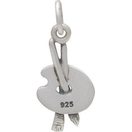 Sterling Silver Paint Brush and Palette Charm 19x8mm