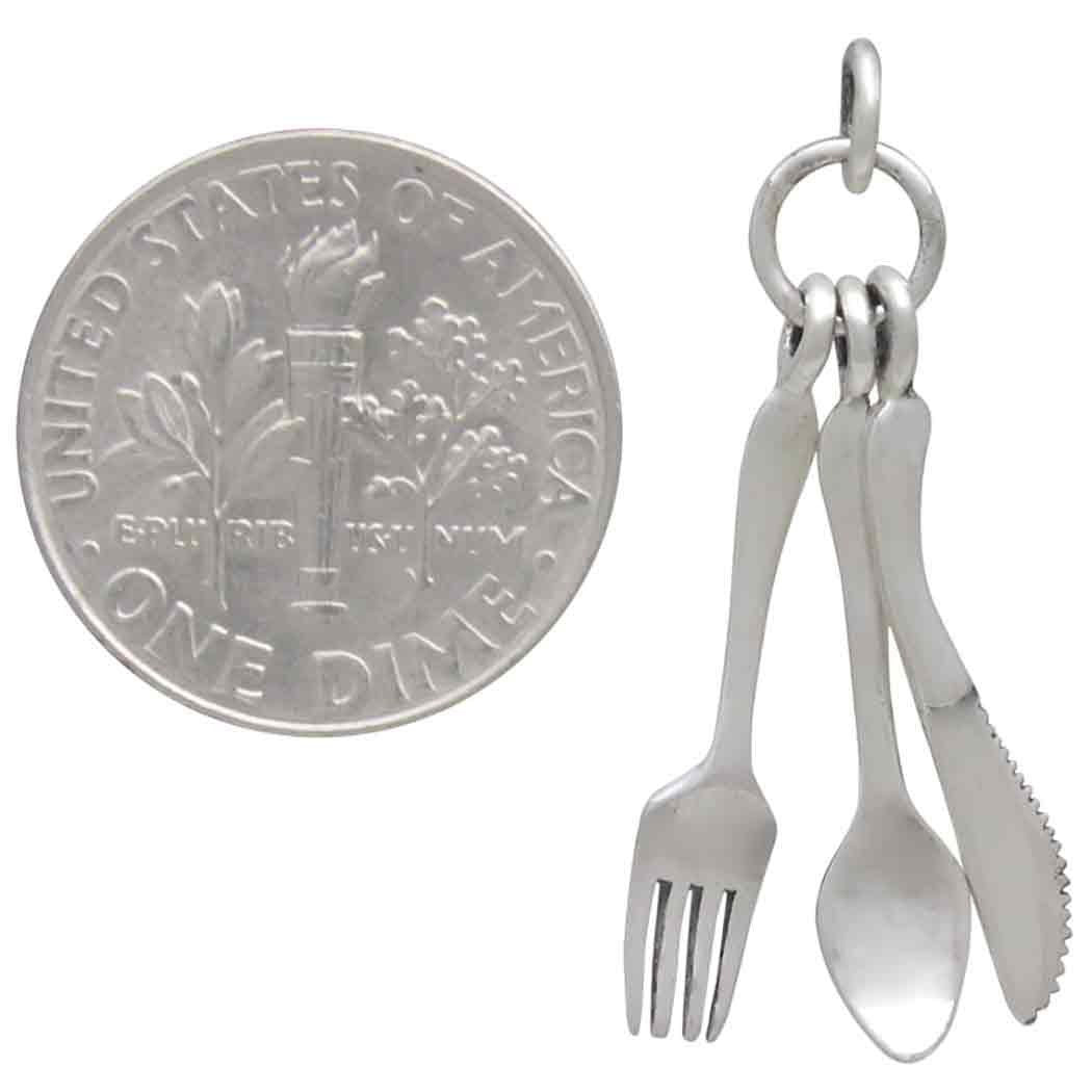 Sterling Silver Knife Spoon and Fork Charm 30x8mm