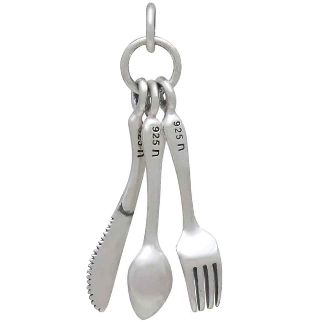 Sterling Silver Knife Spoon and Fork Charm 30x8mm