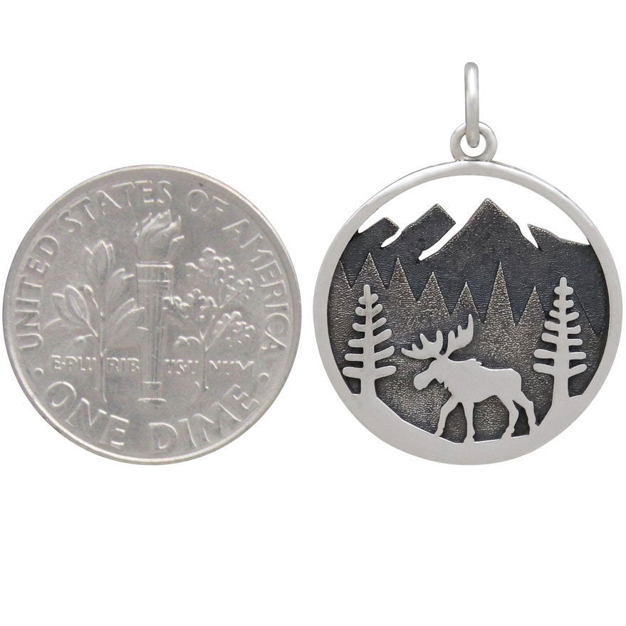 Sterling Silver Moose Charm in Mountain Meadow 24x18mm