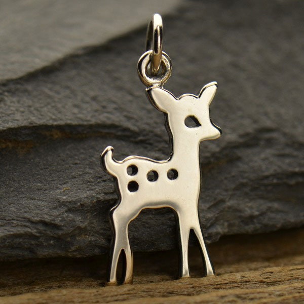 Sterling Silver Fawn Charm - Christmas Charms 21x10mm