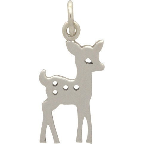 Sterling Silver Fawn Charm - Christmas Charms 21x10mm