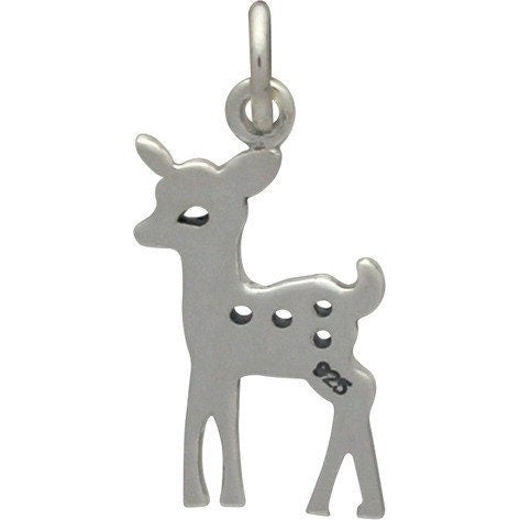 Sterling Silver Fawn Charm - Christmas Charms 21x10mm