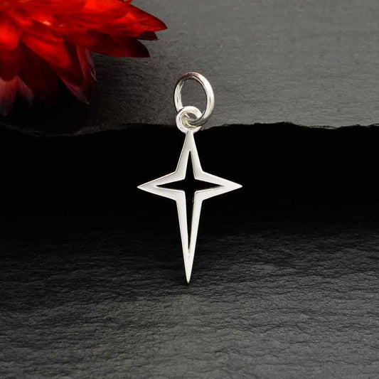 Sterling Silver Openwork North Star Cross Charm 21x10mm