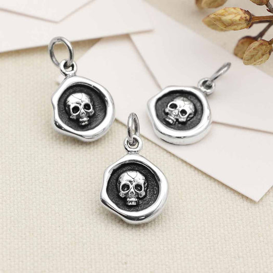 Sterling Silver Wax Seal Skull Charm 16x10mm