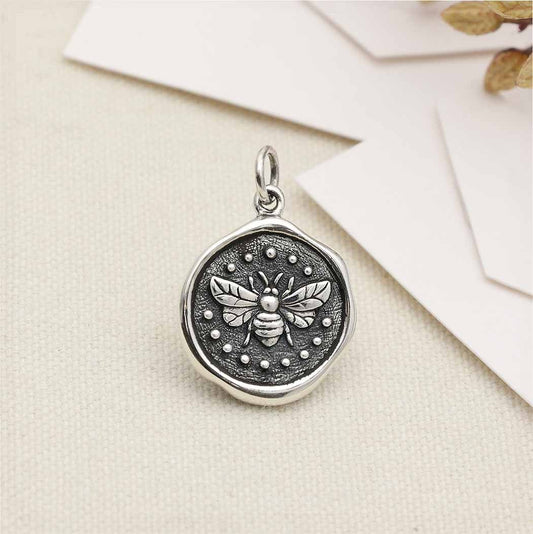 Sterling Silver Wax Seal Bee Charm 22x15mm