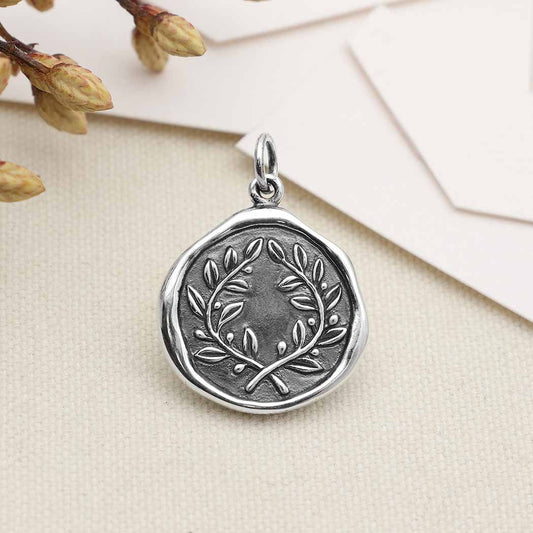 Sterling Silver Laurel Wreath Wax Seal Charm 23x17mm