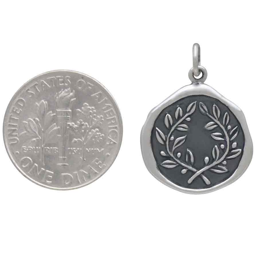 Sterling Silver Laurel Wreath Wax Seal Charm 23x17mm