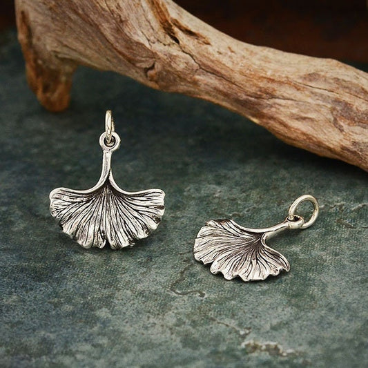 Sterling silver ginkgo leaf charm 20x16mm