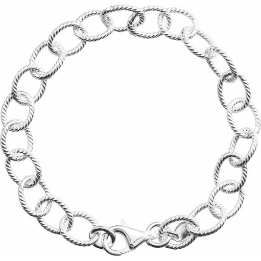 Sterling Silver Knurled Cable 7" Bracelet, or chain