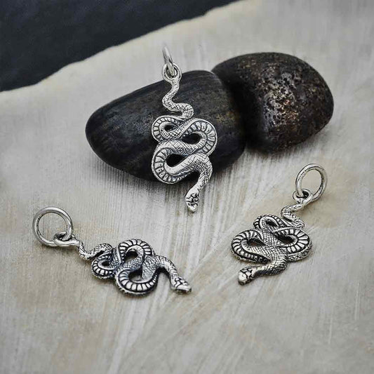 Sterling Silver Small Textured Snake Charm 22x9mm