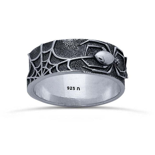 Sterling Silver Oxidized Spider and Web Band