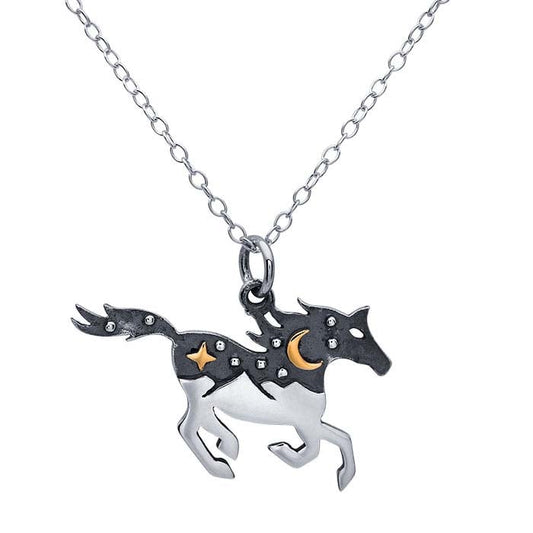 Sterling Silver Horse Necklace with Bronze 18 Inch
