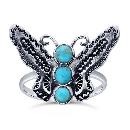 Sterling Silver American Mined™ Gold Canyon Turquoise™-Set Butterfly Ring