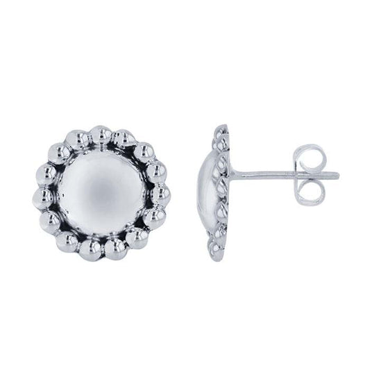Sterling Silver Beaded Post Flower Earrings