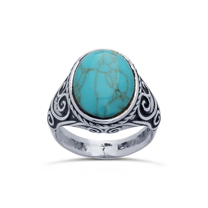 Sterling Silver Oval Imitation Turquoise-Set Ring