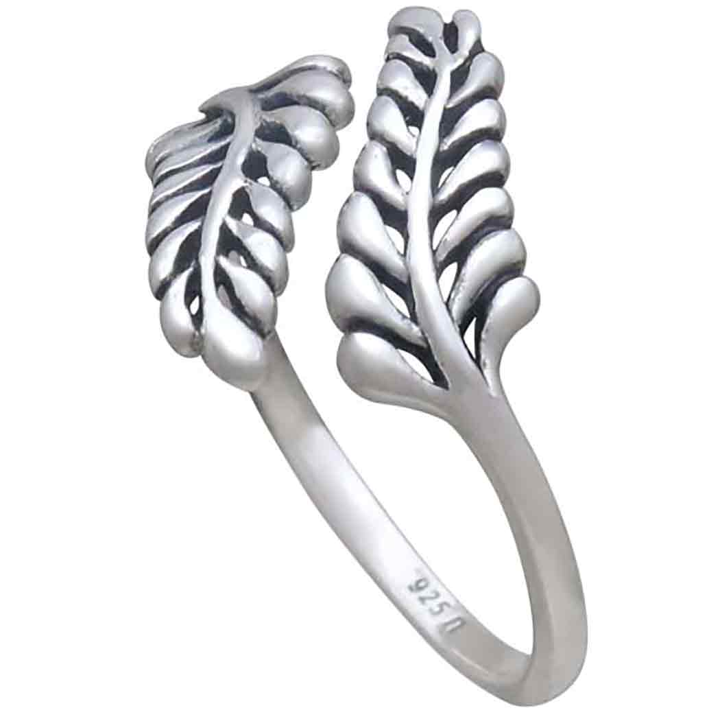 Sterling Silver Sprig Leaf Ring, Adjustable