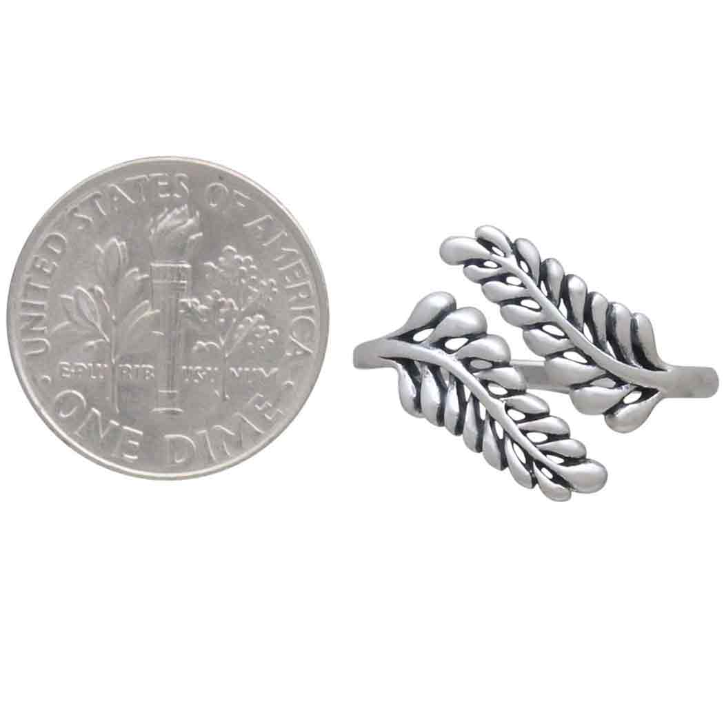 Sterling Silver Sprig Leaf Ring, Adjustable