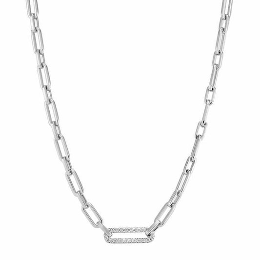 Sterling Silver Diamond-Set Link Chain Necklace