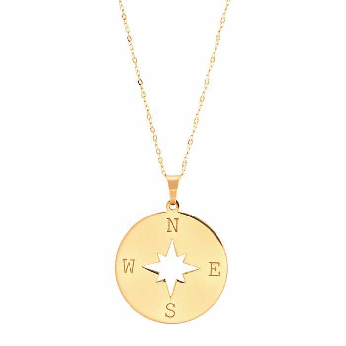 14K Yellow Gold Compass Necklace