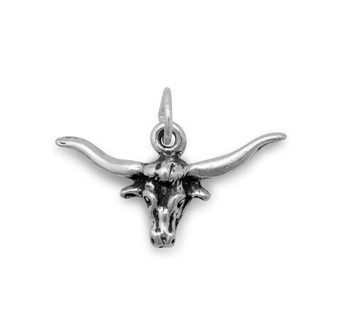 Western Steer Charm in 925 Sterling Silver